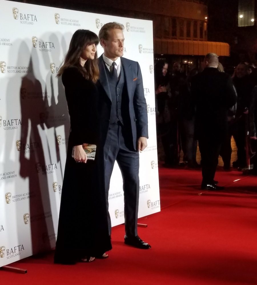 Scottish BAFTAs, Caitriona and Sam on the red carpet (photo by Ashley Brown)