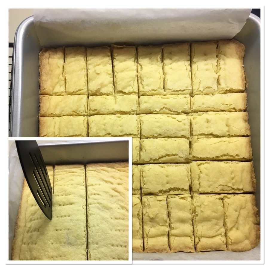 baked shortbread in pan collage