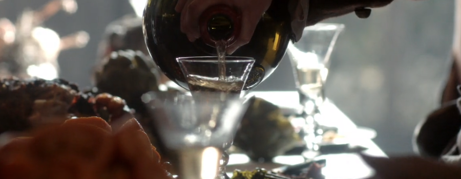 Rhenish wine being poured into glass in Outlander STARZ Season 1