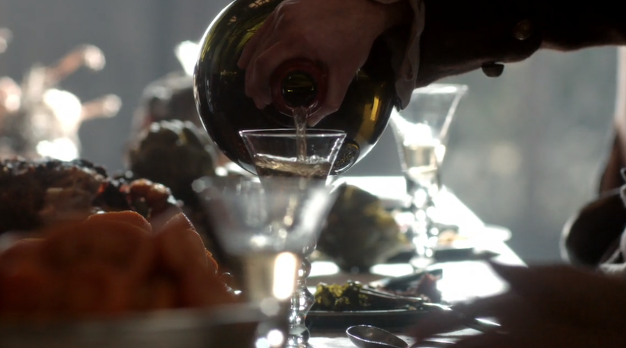 Rhenish wine being poured into glass in Outlander STARZ Season 1