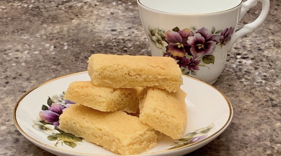 homemade shortbread closeup with teacup