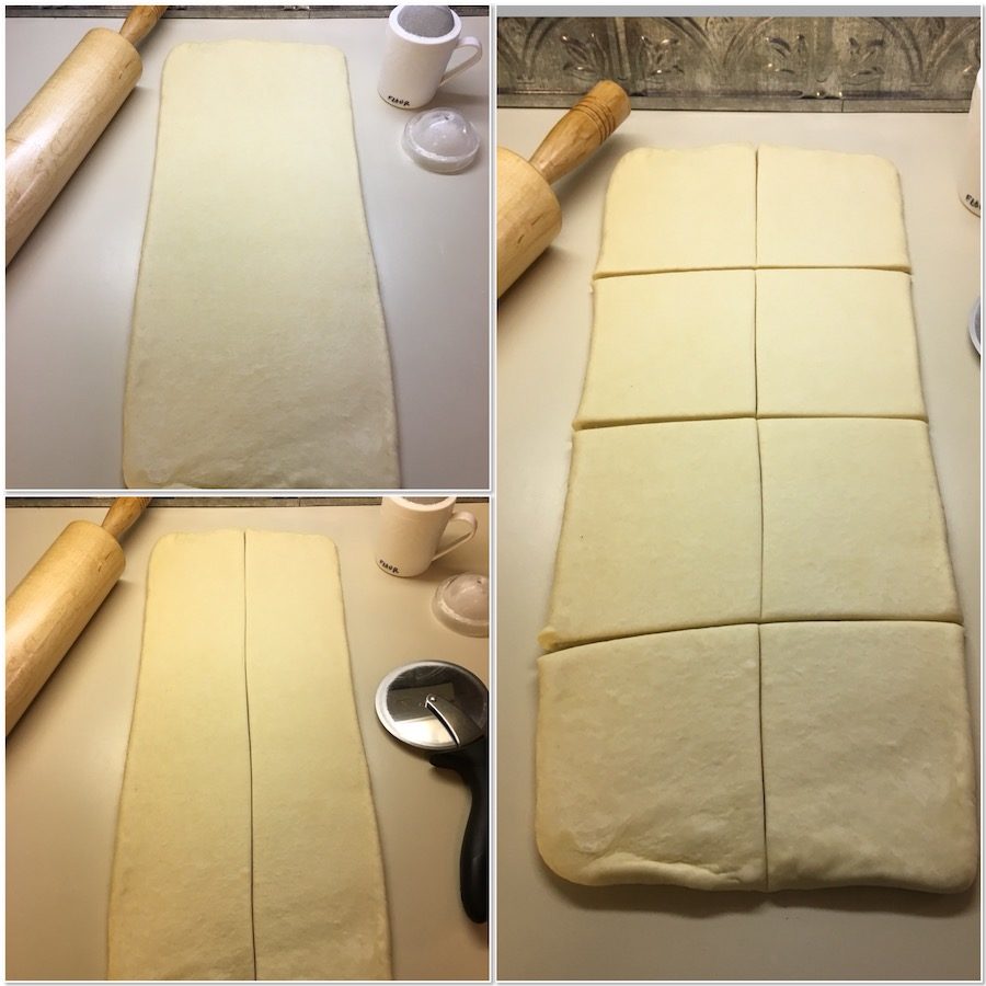 cutting laminated dough for shaping collage