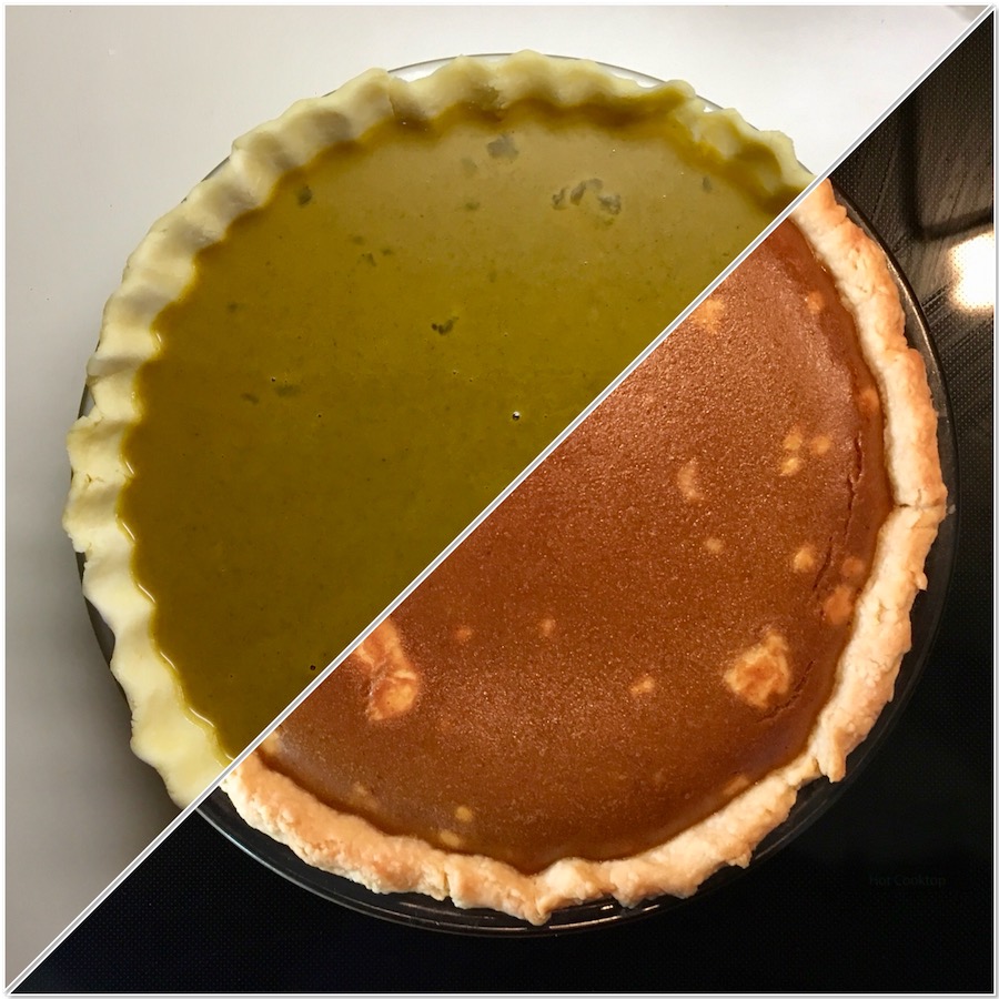 Pumpkin filling before and after baking