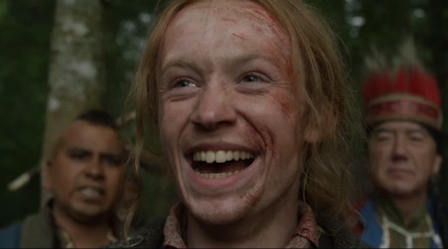 outlander season 4 finale heart score, ian's joyful face after being accepted by the Mohawks