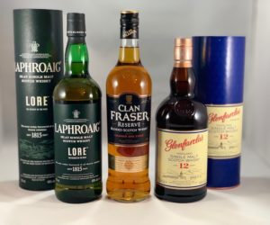 scotch lineup in bottles