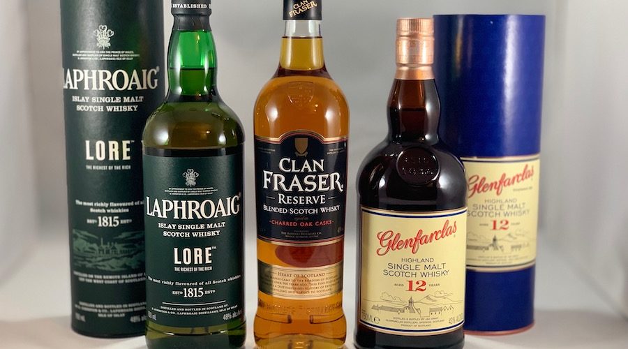 scotch lineup in bottles