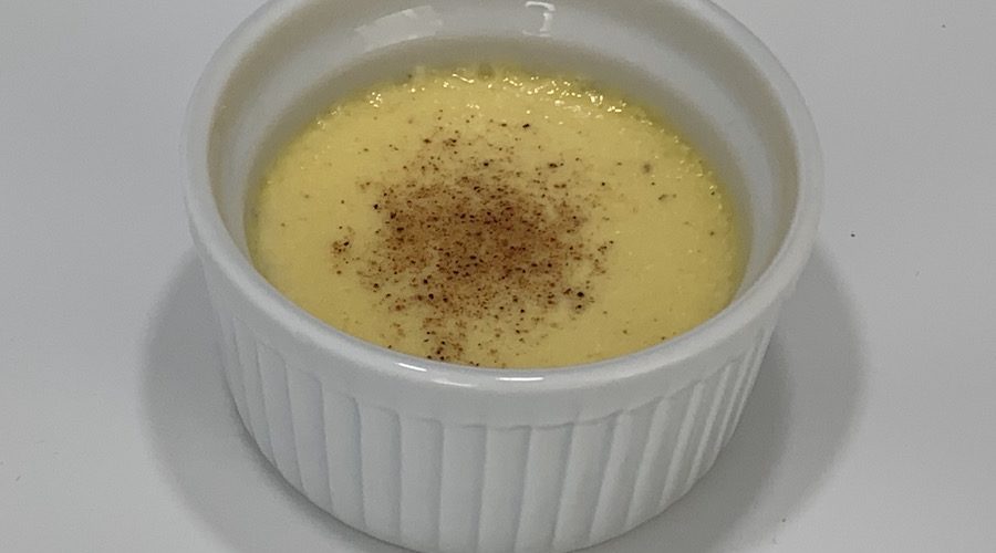 Individual serving of egg custard closeup