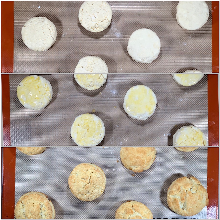 sourdough biscuits before and after the oven collage