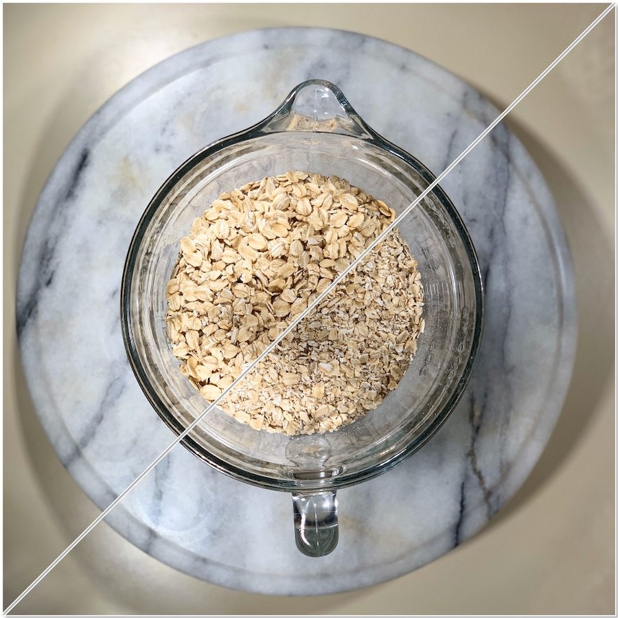 American old-fashioned oats before & after grinding