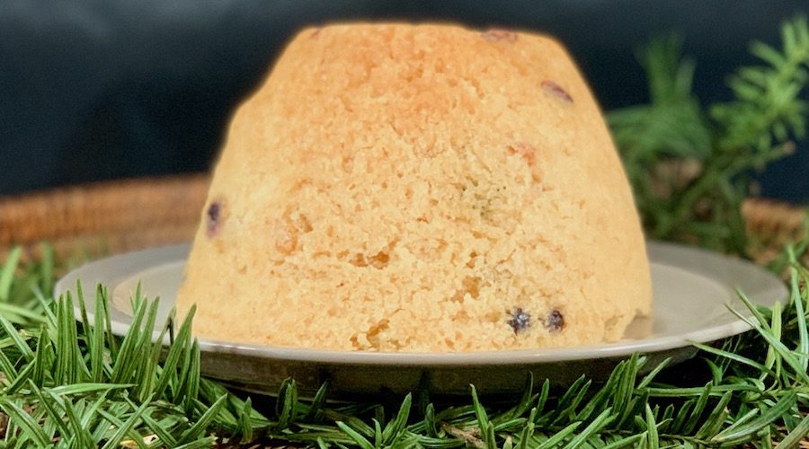 Spotted Dick steamed pudding closeup