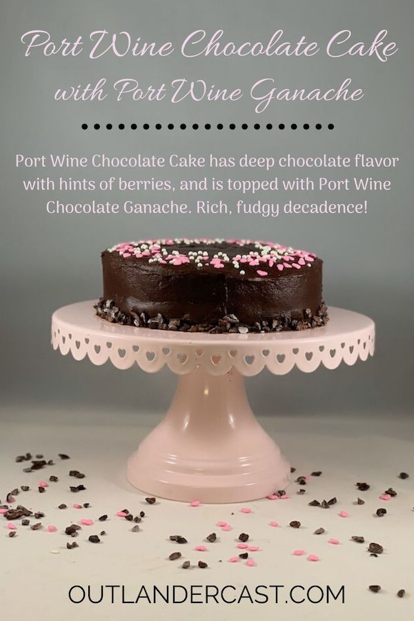 Port Wine Chocolate Cake on cake stand