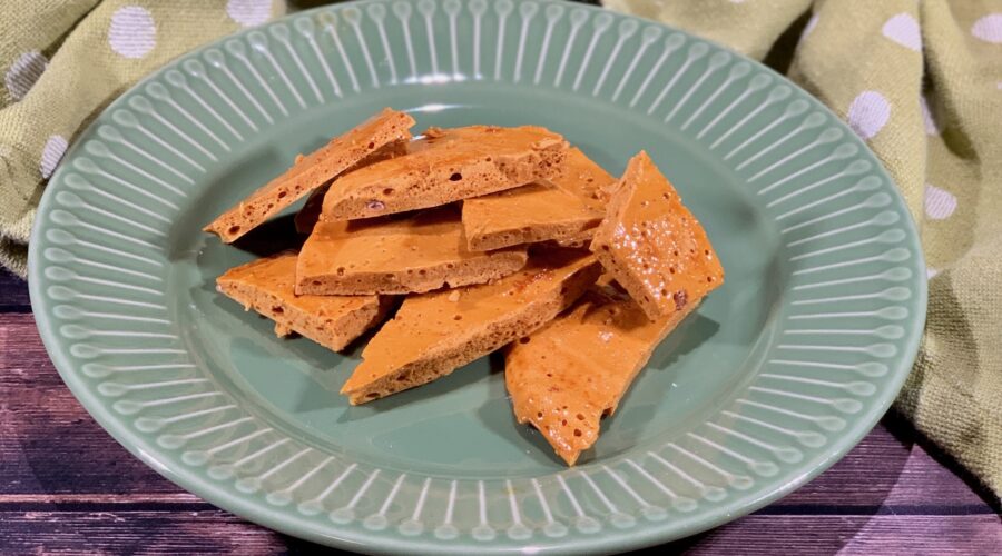 Honeycomb Candy plated closeup wide