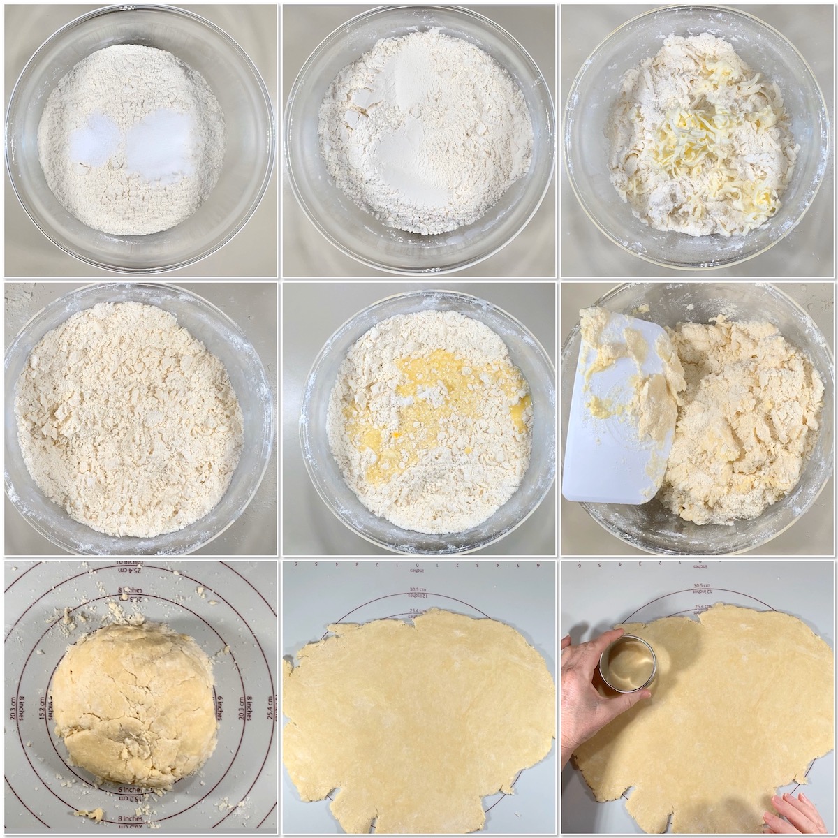 making short crust pastry dough collage