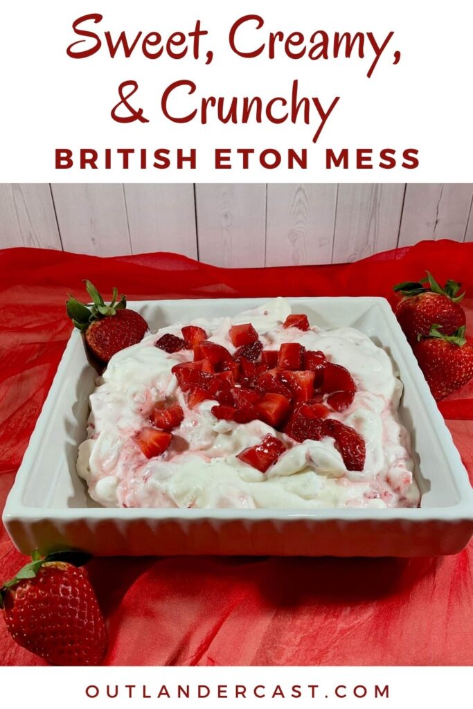 Eton Mess in a bowl on red scarf Pinterest banner