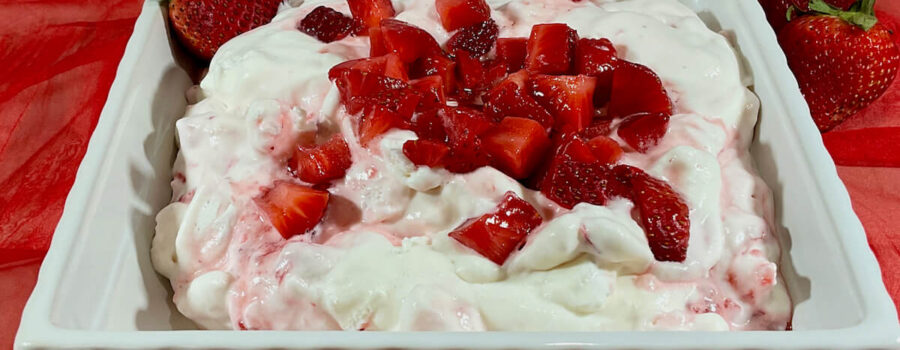 Eton Mess in a bowl on red scarf