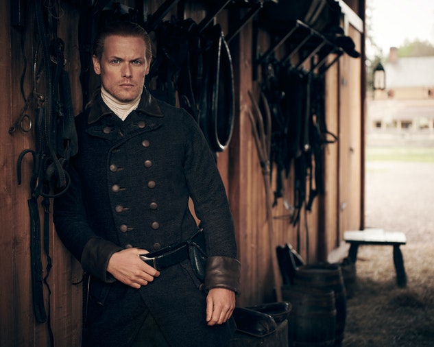 Jamie Fraser in the stable in a season 6 promotional still
